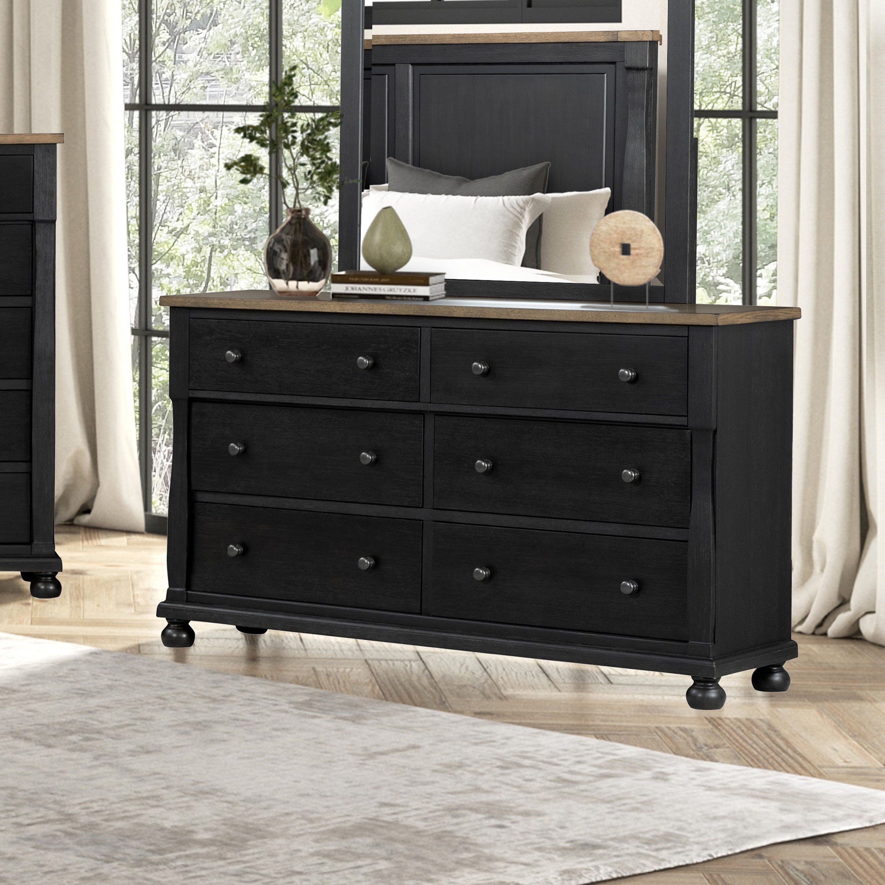 Furniture of America Millers Farmhouse 6-Drawer Dresser, Black