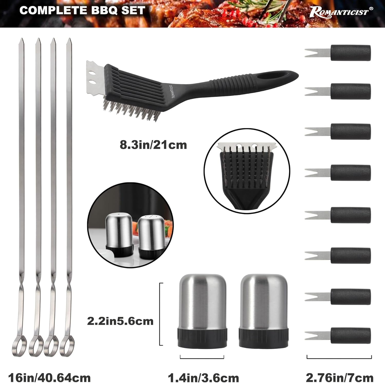 ROMANTICIST 20pcs Professional BBQ Accessories Set - Heavy-Duty Stainless Steel Grill Tool Kit, Perfect Holiday Gift for Christmas & Fall & Winter Grilling, Camping & Family Gatherings