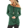 thumbnail image 3 of TEMOFON Women's Off The Shoulder Tops Sexy Long Sleeve Twist Knot T-Shirts Casual Cold Shoulder Blouse Green, 3 of 6