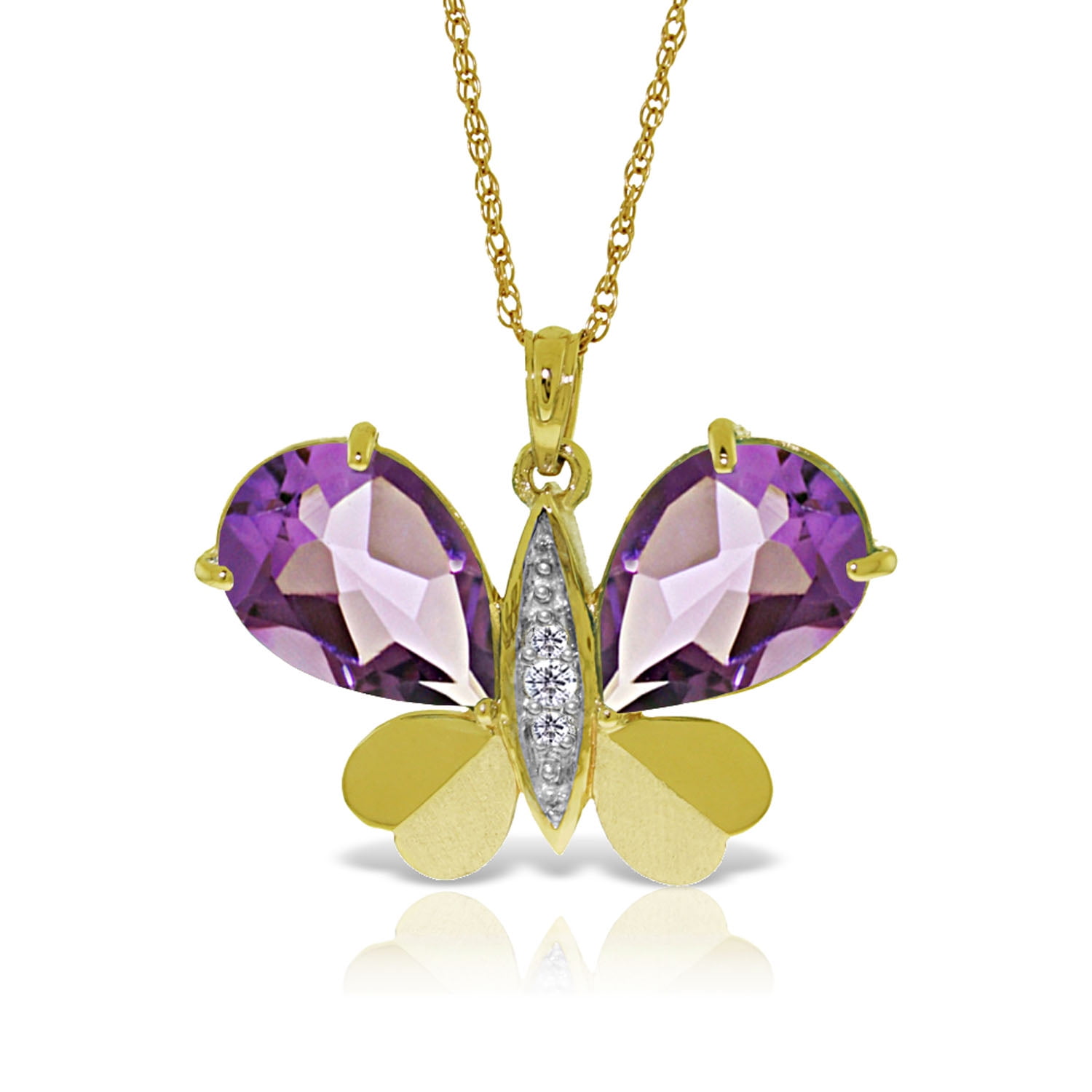 Galaxy Gold 14K Solid Gold 6.6 Carat Natural Diamond & Amethyst Butterfly Necklace for Women - Yellow Gold Fine Jewelry