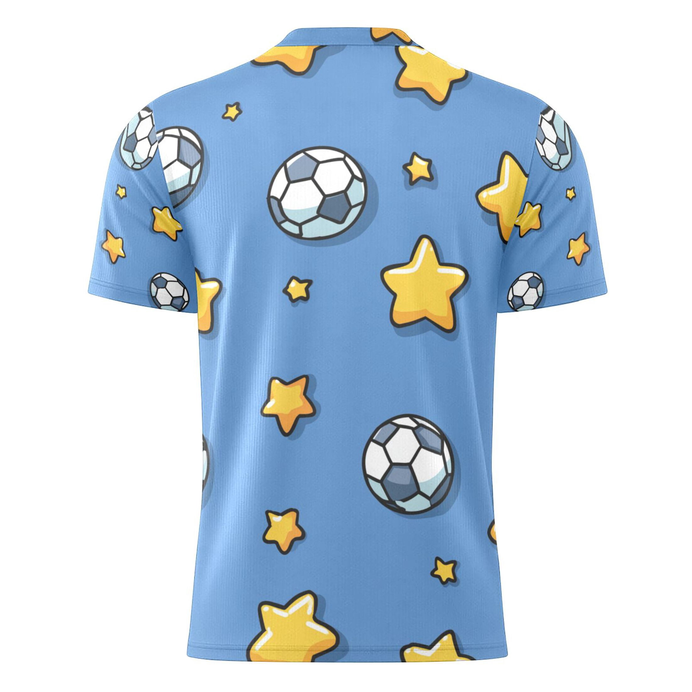 Footballs and Yellow Stars Cartoon Men's Sports Jerseys Athletic T-Shirt Football Referee Short Sleeves Shirt L
