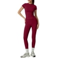 thumbnail image 5 of NMMUED Women’s 2 Piece Workout Set Athletic T-shirt High Waist Leggings Activewear for Gym, Running & Yoga Red M, 5 of 9