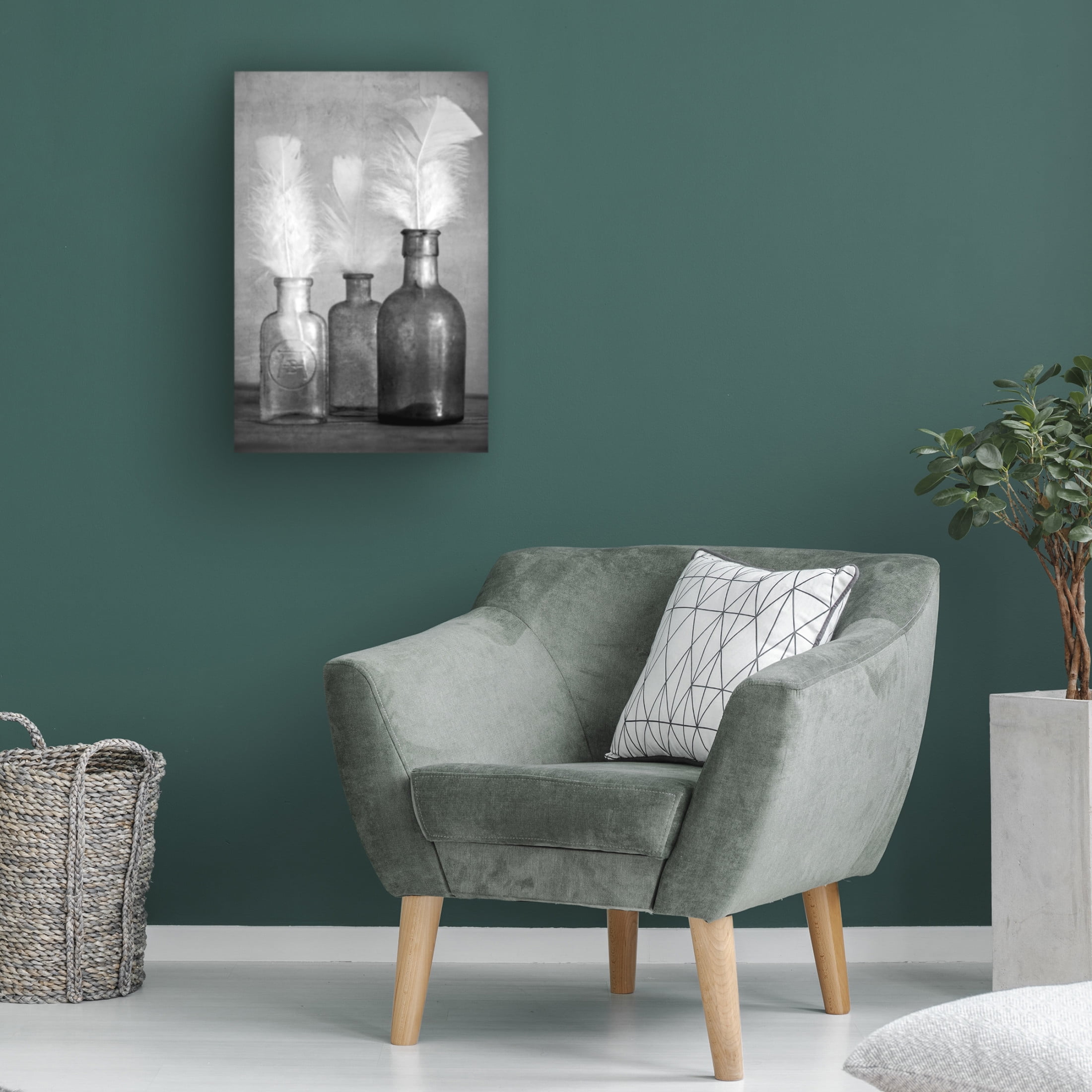 Canvas Wall Art - Tom Quartermaine 'White Feathers in Antique Bottles with Texture' Wall Art for Living Room, Bedroom, or Office Décor by Trademark Fine Art - 16 x 24 Inches