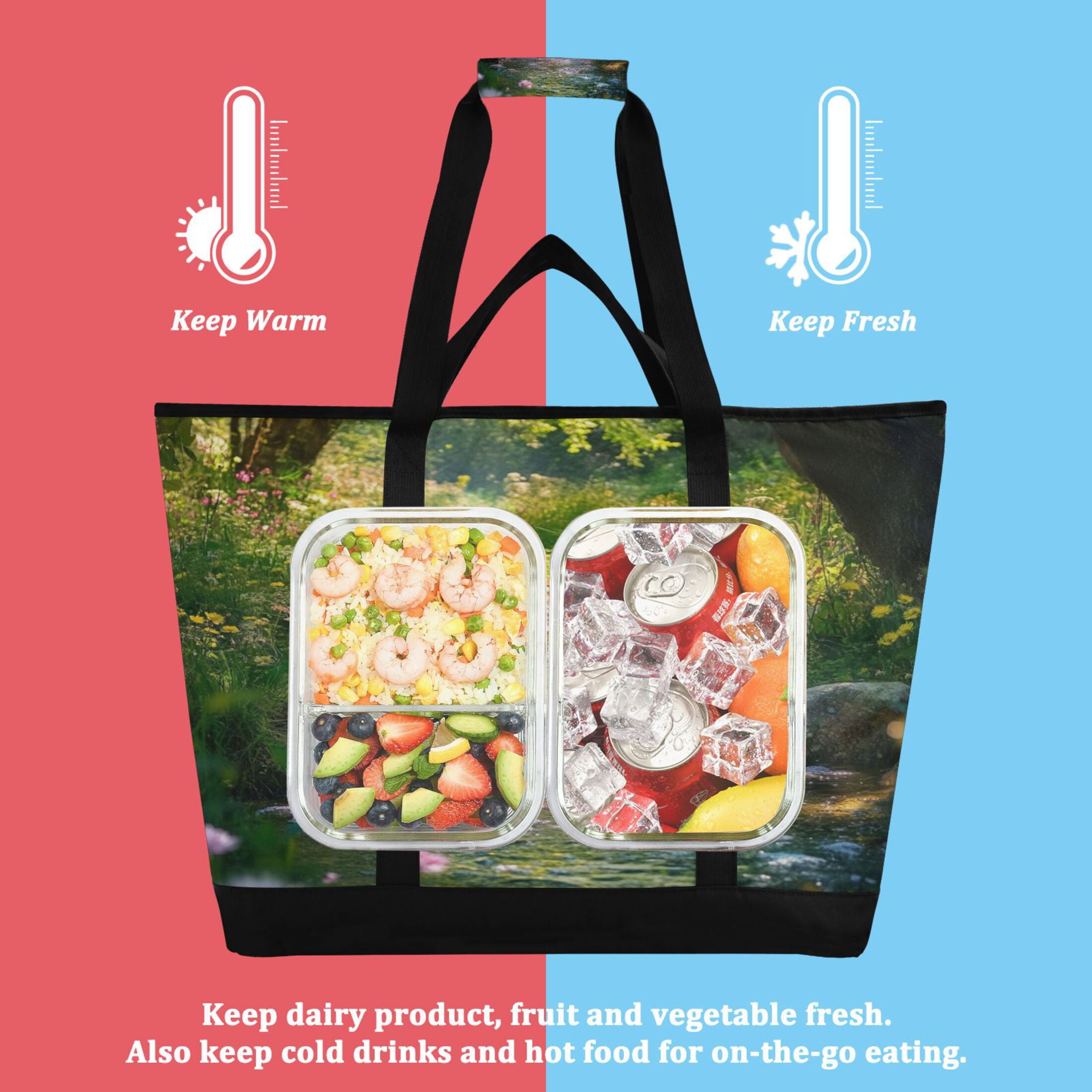 Large Hand-held Ice Pack Picnic Bag Insulation and Refrigeration Suitable for Shopping Picnics and Camping Green Stream