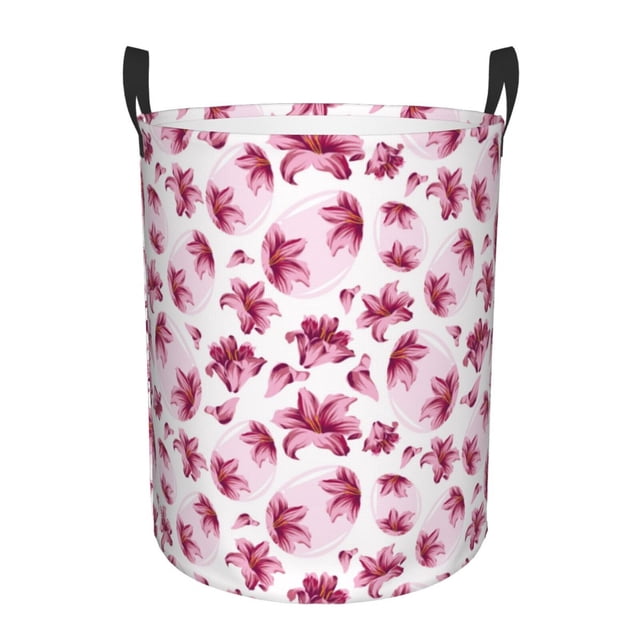 Balery Lilies Flowers Cesta de ropa redonda con asas, impermeable, independiente, para ropa, juguetes, dormitorio y familia-Medium
