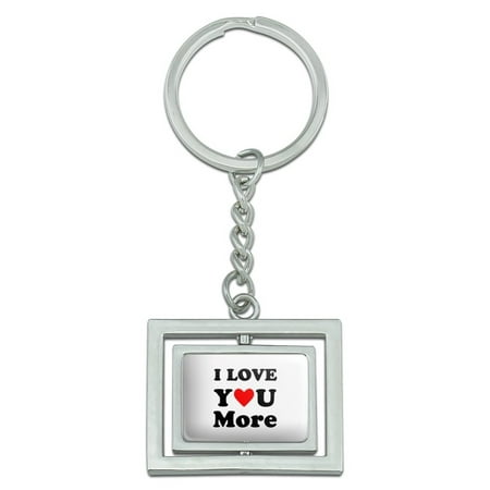 Keychain Metal Heart Locket - I Love You More with Heart Spinning Rectangle Chrome Plated Metal Keychain Key Chain Ring