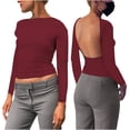 thumbnail image 2 of Fesfesfes Gym Tops Women's Hollowed Out Backless Top Tight Long Sleeve Crop Half High Neck Solid Color Teen Girls Tops L(US:8), 2 of 8