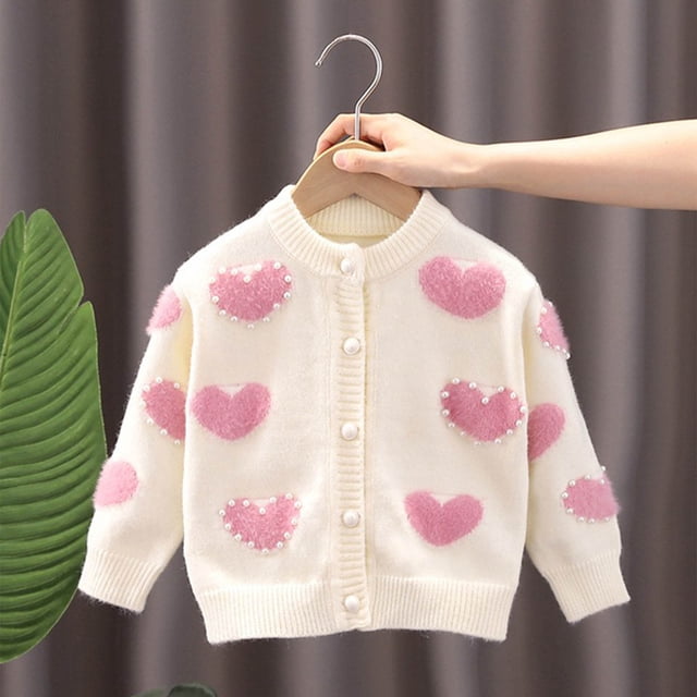 RXIRUCGD 1-8 Ans Mode Filles Patchwork Cœur Bouton Ample Col Rond Manches Longues Veste/veste Décontractée (Beige, Taille : 110)