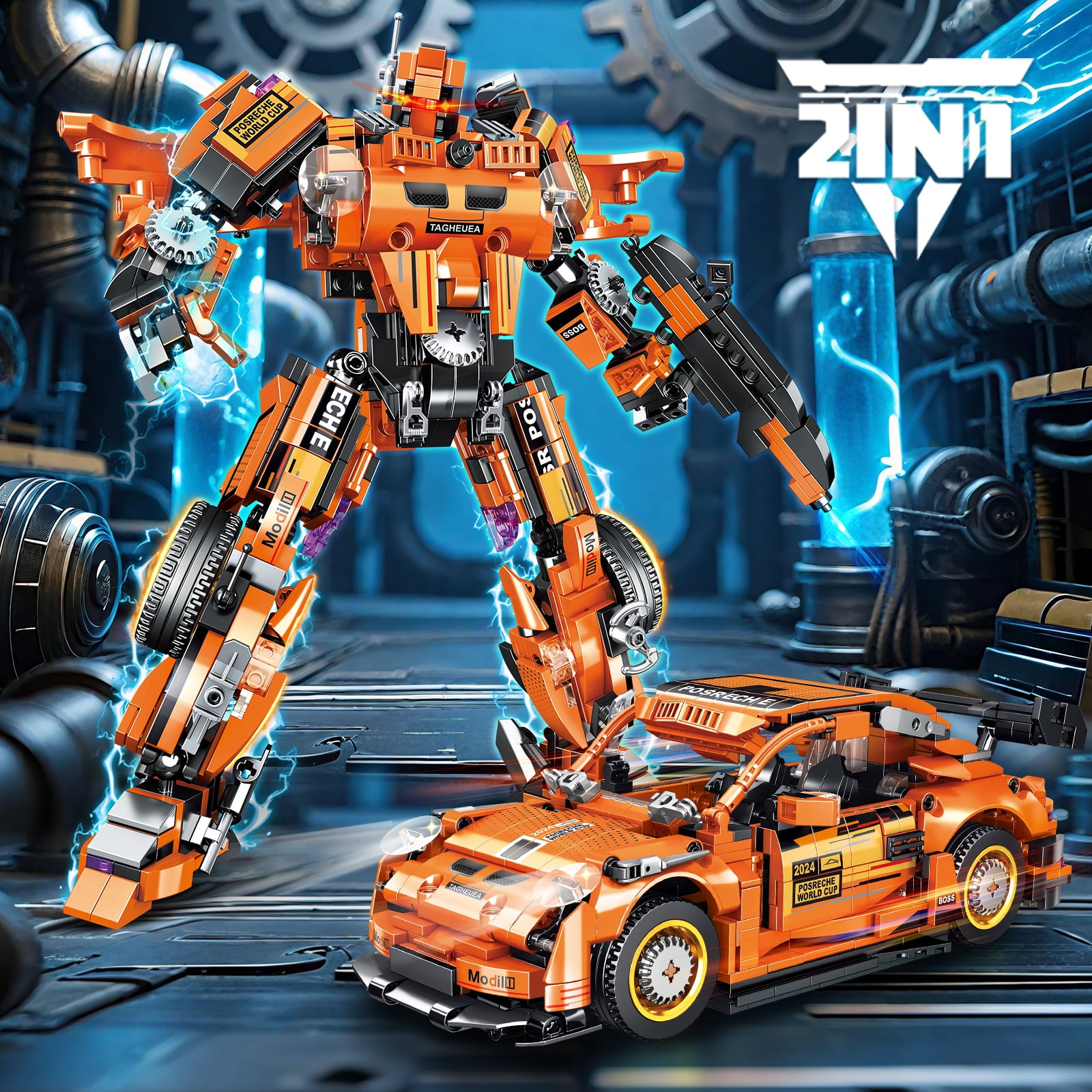 2 in 1 Transforming Mech Robot Building Toy Set, Compatible with Lego Car, 830 PCS Racing Car Building Blocks Kit for Adults, Construction Truck Vehicle Educational Gift Toy for Teens Boys 14+
