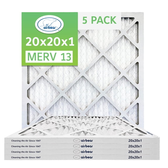 20x20x1 Air Filter MERV 13 (5-Pack) TRION Air Bear Pleated HVAC Air Filters Replacement (Actual Size 19.5 x 19.5 x .75)