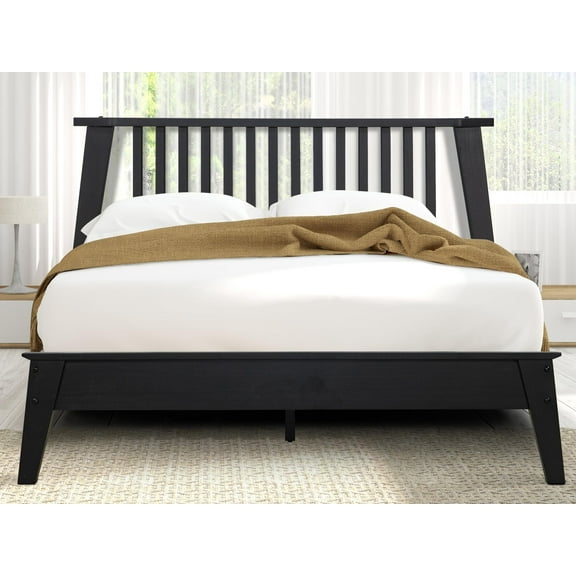 Acacia Kaylin Solid Wood Bed Frame with Headboard, Signature Headboard Wood Bed, Queen - Black