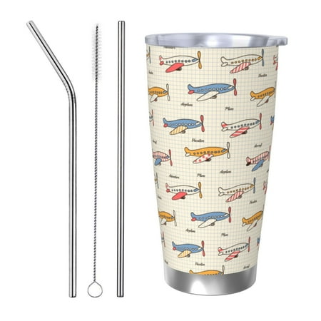 

Junzan Striped Vintage Planes for 20oz Stainless Steel Insulated Car Cup with Spillproof Lid - Insulated Coffee Mug Thermal Cup-Straw Three-piece Set