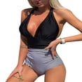 thumbnail image 1 of Women One Piece Floral Print Monikini Retro Deep Plunge High Waisted Swimsuit Bathing Suit, 1 of 2