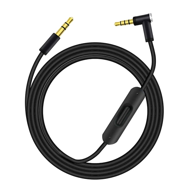 Methold Cable de auriculares en forma de L de 3,5mm, Control de línea, micrófono incorporado, reemplazo de Cable de auricular para Cables de audio/vídeo Negro