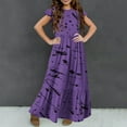 thumbnail image 5 of NaWent Girls Maxi Dress Short Sleeve Casual Long Floral Print Dresses with Pockets 6-12 Years Purple 6 Years, 5 of 7