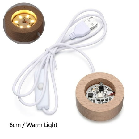 

Round USB Powered Wooden with Remote Control Crystal Ball Holder Night Lamp Base LED Light Dispaly Base Home Decoration 8CM WARM LIGHT