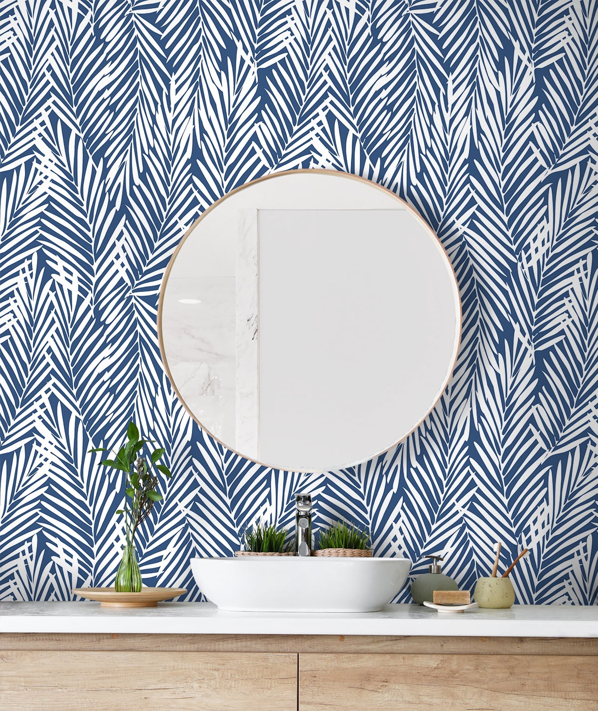 Stacy Garcia Home Coastal Blue Mod Palm Peel and Stick Wallpaper