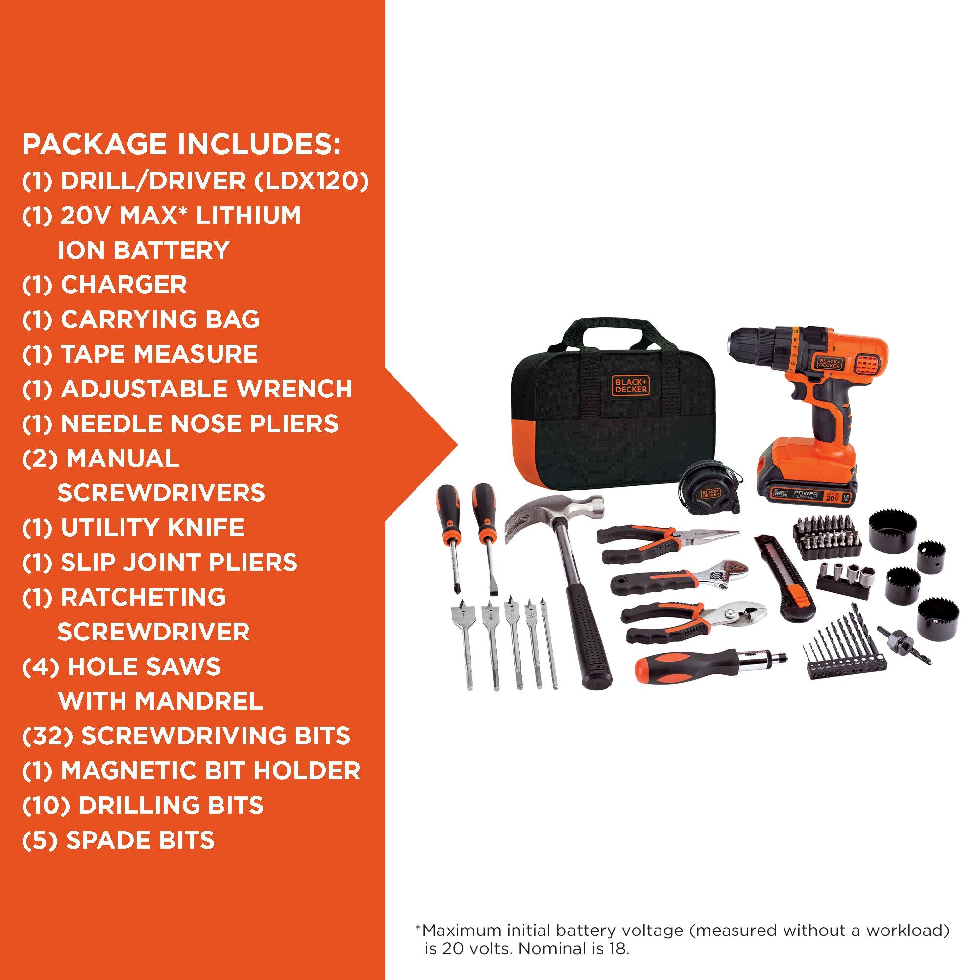 BLACK+DECKER 20V MAX* Drill & Home Tool Kit, 68 Piece, (LDX120PK) - image 5 of 10