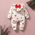 thumbnail image 2 of Infant Baby One Piece 0-18M Toddler Hooded Onesies Red Bowknot Zipper Long Sleeve Hearts Print Romper Bodysuit, 3-6M, 2 of 8
