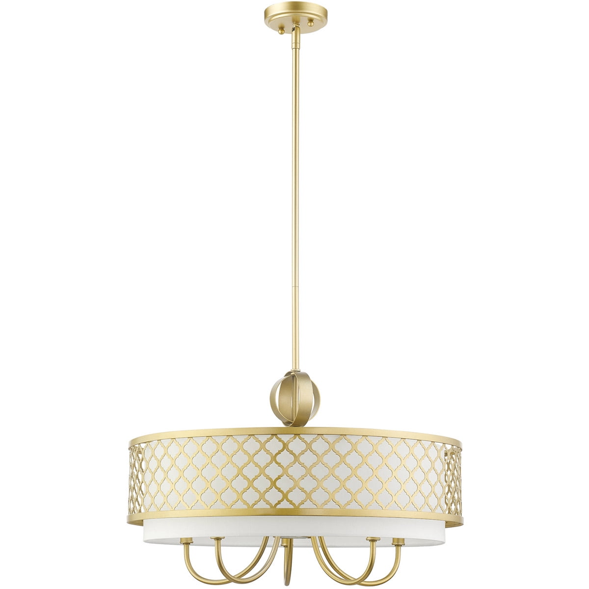 6 Light SG Pendant Chandelier with Hand Crafted Off-White Fabric Shade