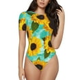 thumbnail image 2 of Uemuo Sunflowers With Green Leaves Pattern Women's One Piece Short Sleeve Swimsuit Rash Guard Surfing Modest Quick-drying Swimsuit Beach Essentials-X-Large, 2 of 9