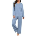 thumbnail image 2 of Vetsdori Womens Long Sleeve Pajamas Sets PJS Nightwear 2 Pieces Plus Size,Soft Stripe Sleepwear Homewear Pajamas for Women Pants, 2 of 7