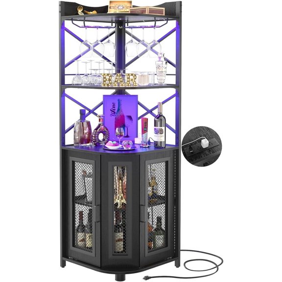 Visual Reference: Craftian 6 Tier Farmhouse Corner Bar Cabinet With Led Lights