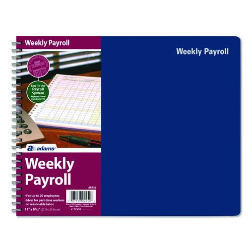 Weekly Payroll Record Book for 20 Employees, Two-Page Spread: 36 Columns, Royal Blue Cover, 8.5 x 11 | Bundle of 2