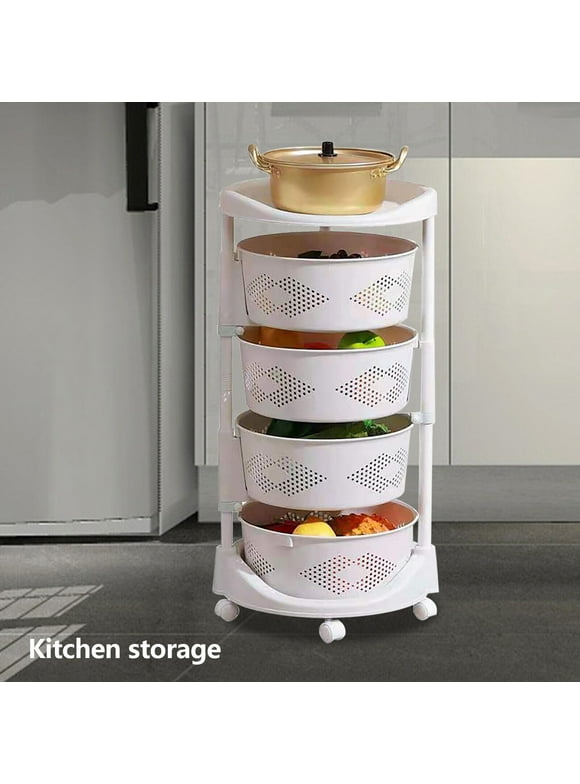 Kitchen Storage Cart Rotating Basket Vegetable Rack Four-Layer Storage Shelves