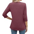 thumbnail image 5 of Otntypg 3/4 Length Sleeve Womens Tops Cute Summer Round Neck Casual Plain Tunic T-Shirts Pleated Shirts Loose Fit Dressy Elegant Blouses Wine S, 5 of 9