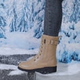 thumbnail image 4 of hopeusnice Lace Up Buckle Decor Side Zipper Boot Block Heel Street Style Boot Khaki 39, 4 of 7