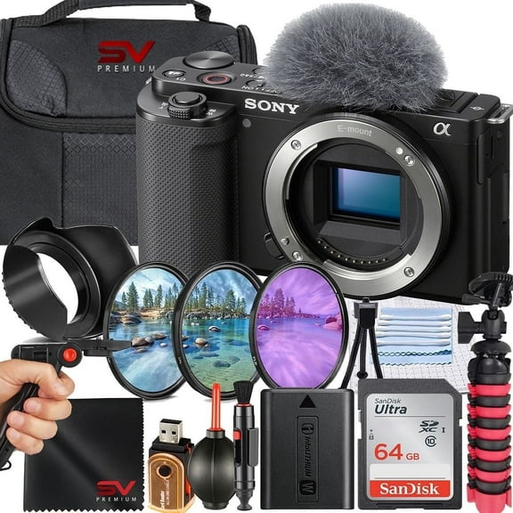 Sony ZV-E10 Mirrorless Camera (Black, Body Only)   SanDisk 64GB Memory Card   Tripod   SV Premium Accessory Bundle (International Version)