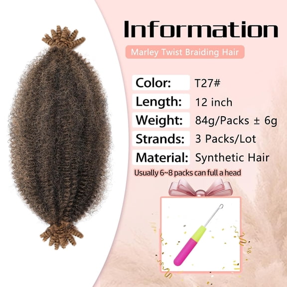 WEIF-3 Packs Springy Afro Twist Hai 12 Inch Springy Twist Hair - Afro Twist Hair For Soft Locs Marley Twist Braiding Hair Twist Extensions (T/27#)
