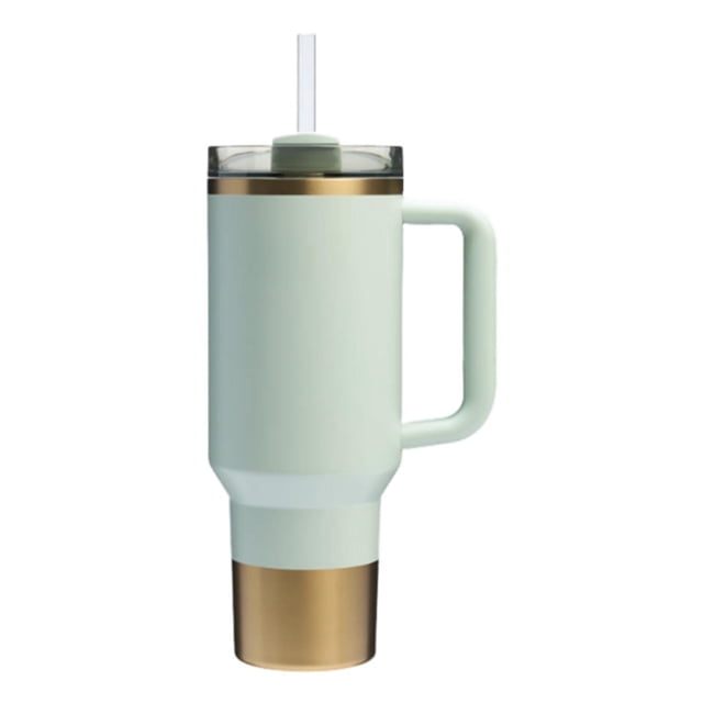 LILELIS Stainless Steel Double Insulated Cup 40Oz Thermal Insulation Cup with Handle Bingba Cup Vacuum Insulated with Straw Stronghold Lid Cup Green 40Oz