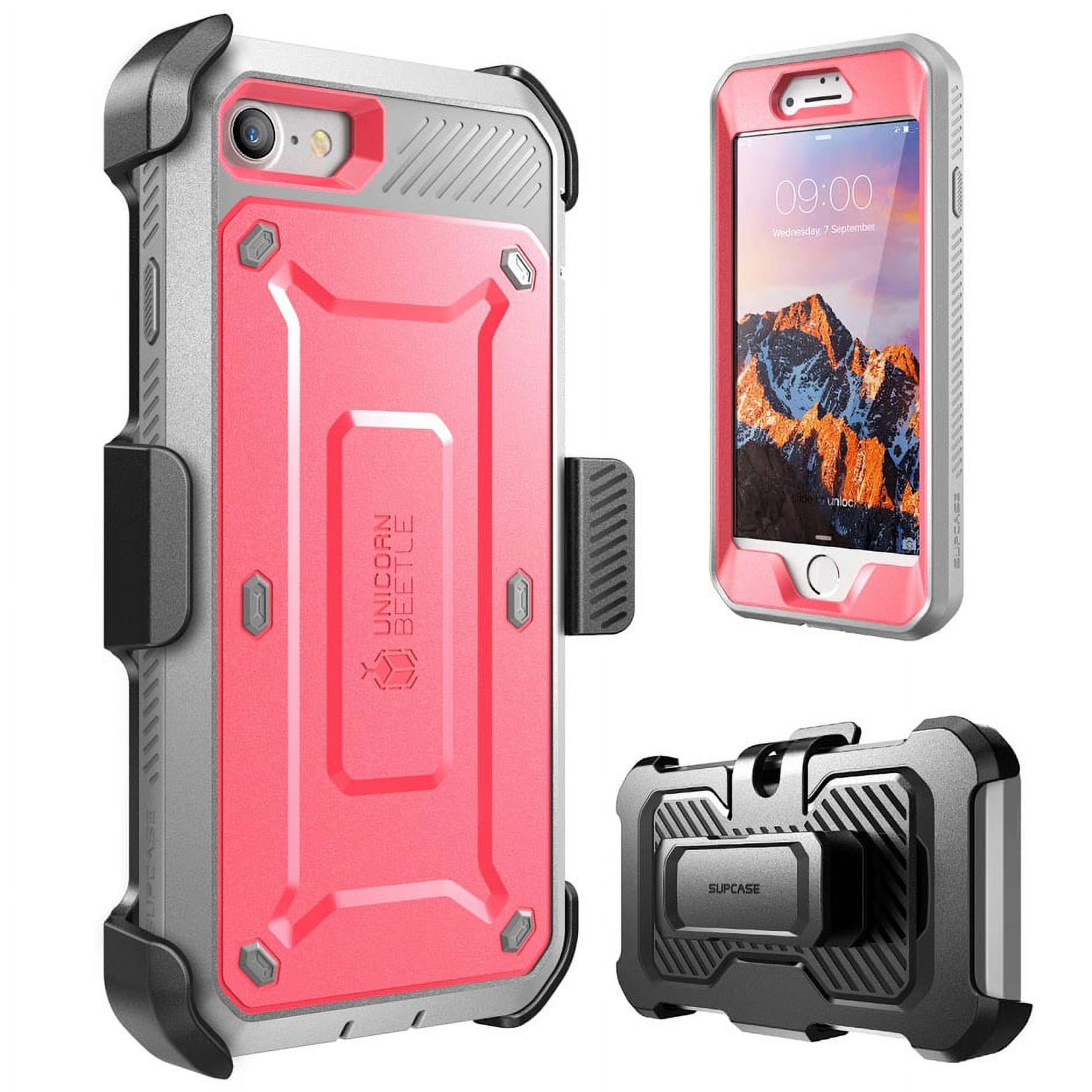SUPCASE Unicorn Beetle Pro Series Case Designed for iPhone SE 3rd Gen (2022) / iPhone SE 2nd Gen (2020) / iPhone 7 / iPhone 8, Full-Body Rugged Holster Case with Built-In Screen Protector (Pink)
