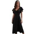 thumbnail image 1 of Fjuchai Robes en Chiffon pour Femmes Manches Courtes Col en V Robe Décontractée à Volants S-TTG, 1 of 8
