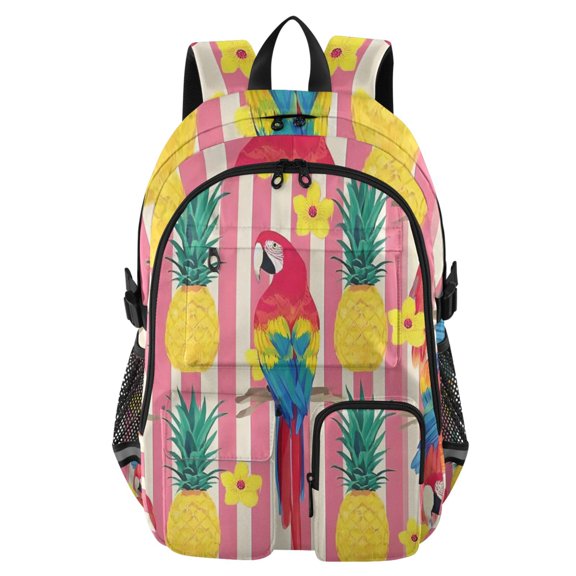 DIXRUYEE Striped Parrot Pattern Backpack for School 14”Laptop Compatible with Reflective Safety Strips
