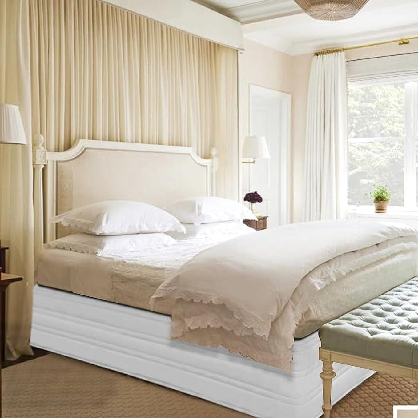 Cotton Blended Quilted White King Bed Skirt, Hang Down Feeling Enhancement