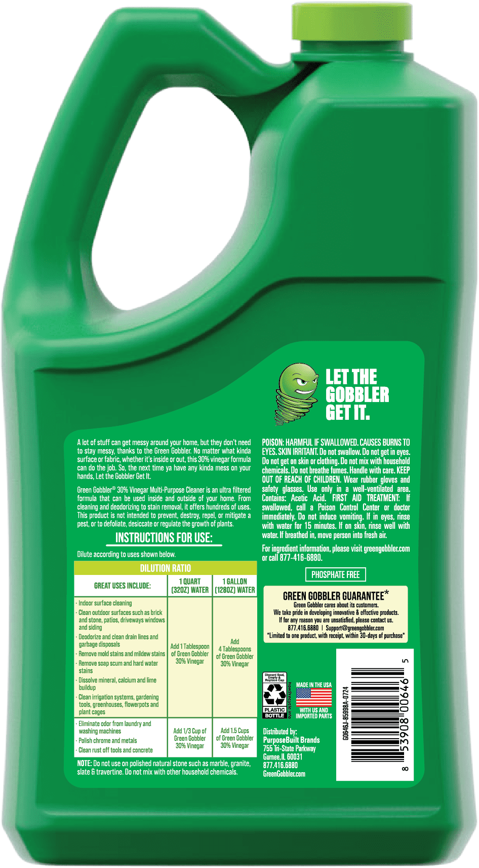 Green Gobbler 30% Concentrated Vinegar Multi Purpose Cleaner for Home and Outdoor Use, 1 Gallon