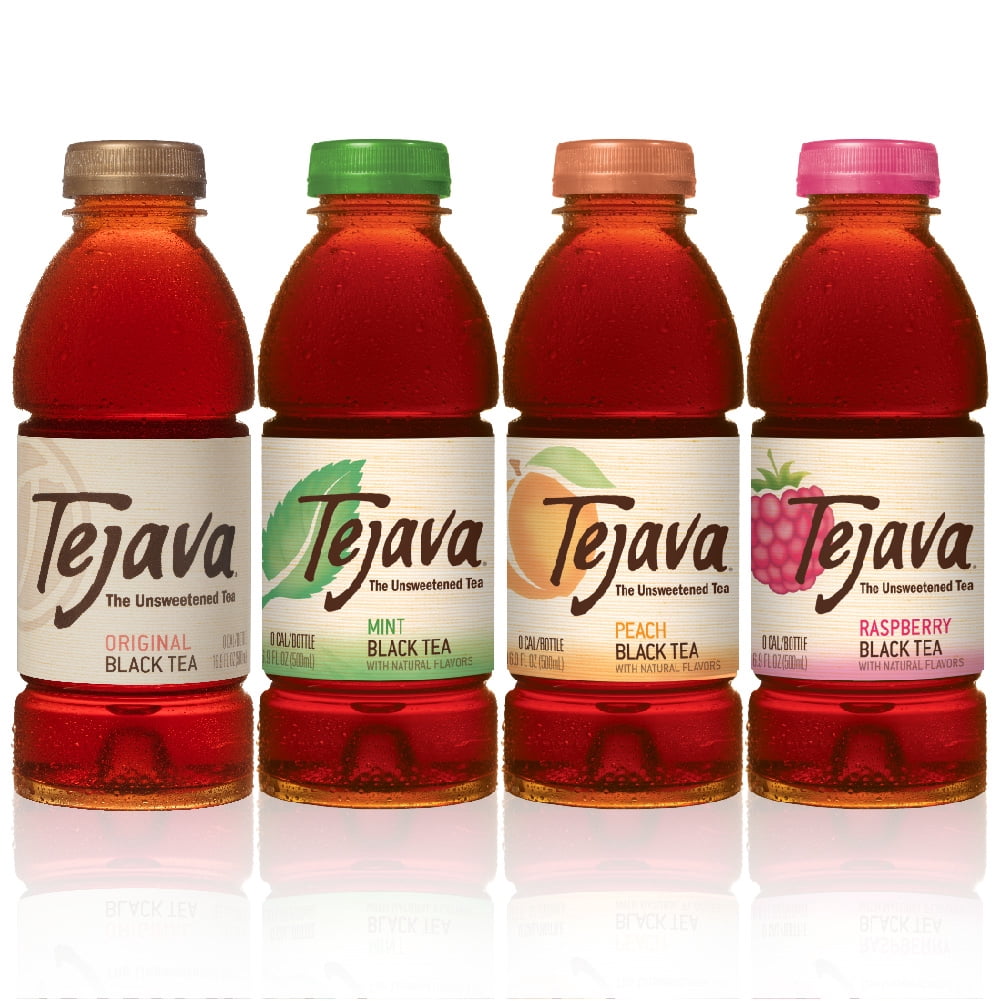 Tejava Unsweetened Black Iced Tea 4 Flavor Variety Pack, 16.9oz Pet Bottles, Award Winning, Non-Gmo-Verified, Rainforest Alliance-Certified (12 Pack)
