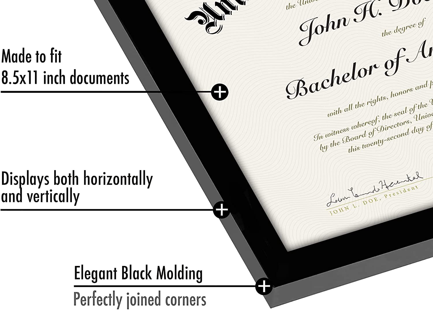 Americanflat 8.5x11 Picture Frame in Black - Set of 5 Frames - Displays 8.5X11" Certificates or Documents - with Plexiglass Cover, Sawtooth Hanger For Horizontal or Vertical Display