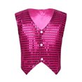 thumbnail image 5 of inlzdz Womens Sparkly Sequins Sleeveless Button Up Vest Pointed Hem Waistcoat Hot Pink S, 5 of 7