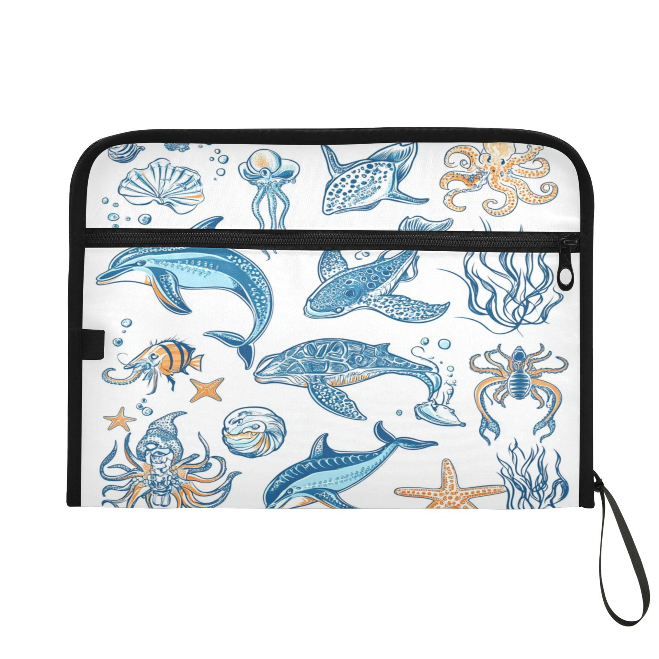 Accordion File Organizer with Zip Closure 13 Pockets Expanding File Folder Letter A4 Paper Document Organizer for Home Office Ocean-themed Pattern