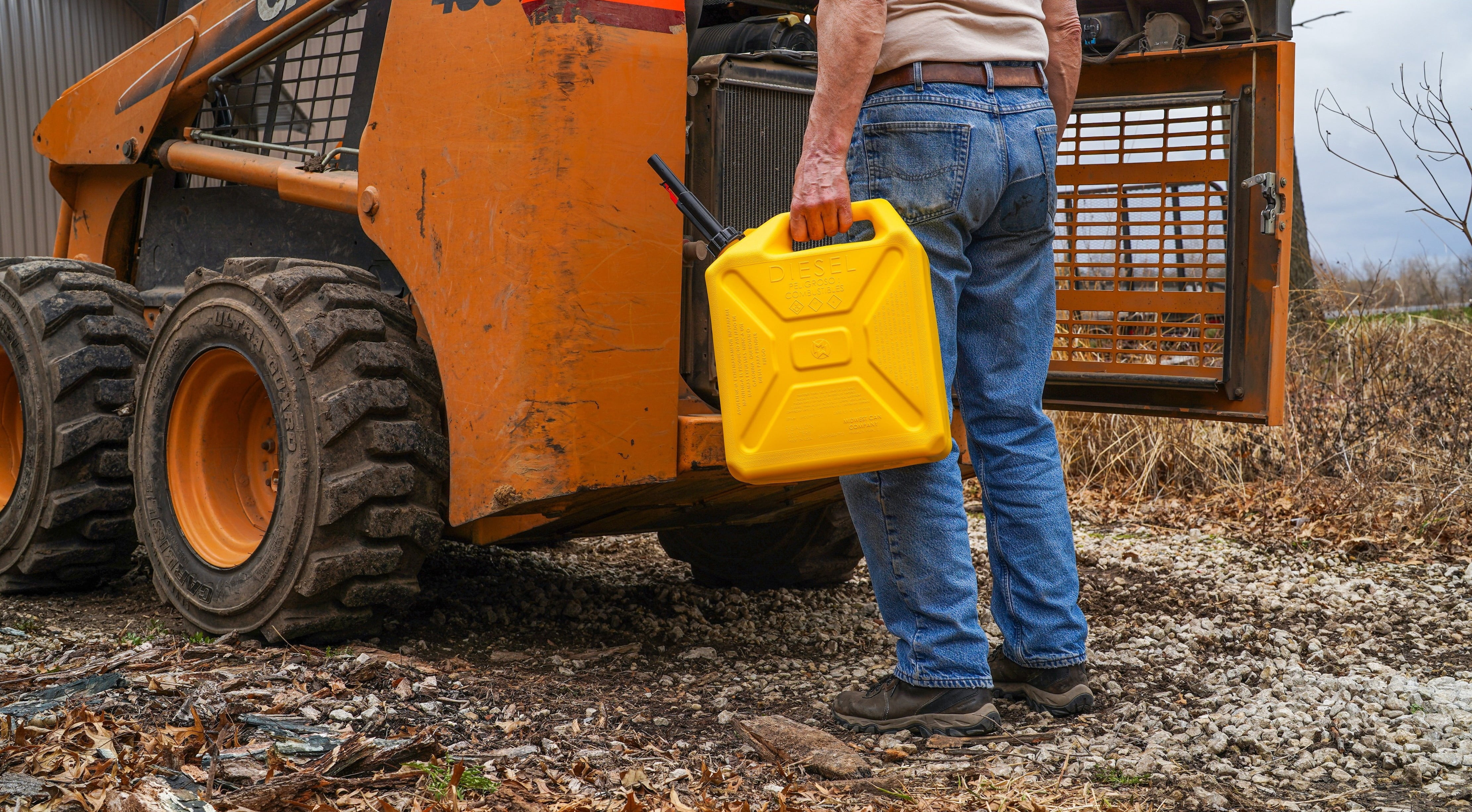 Midwest Can 8110 Plastic Jerry Can 5 Gallon Diesel Capacity, Military Style Diesel Container, Yellow