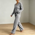 thumbnail image 5 of Maqroz Two Piece Outfits for Women Long Sleeve V Neck Ribbed Knit Pullover Sweaters Wide Leg Trousers Casual Fall Loungewear Matching Suits Dressy Streetwear, 5 of 7