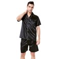 thumbnail image 3 of Tony & Candice Men's Classic Short Sleeve Satin Pajama Set Adult Sleepwear(XL,Black with White Piping), 3 of 4