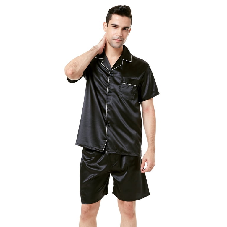Mens black satin pajama set hot sale