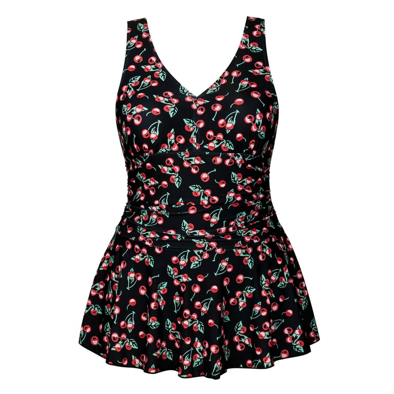 Plus Size Floral Swim Dress Tummy Control One Piece Swimming Suits for Women