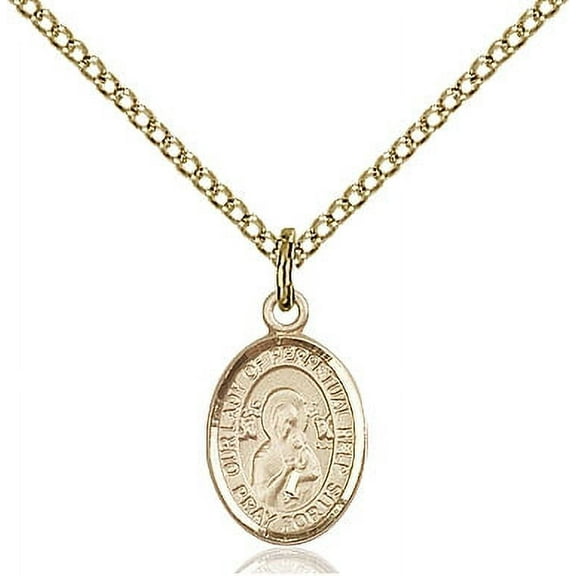 Gold Filled Our Lady of Perpetual Help Pendant 1/2 x 1/4 inches with Gold Filled Lite Curb Chain