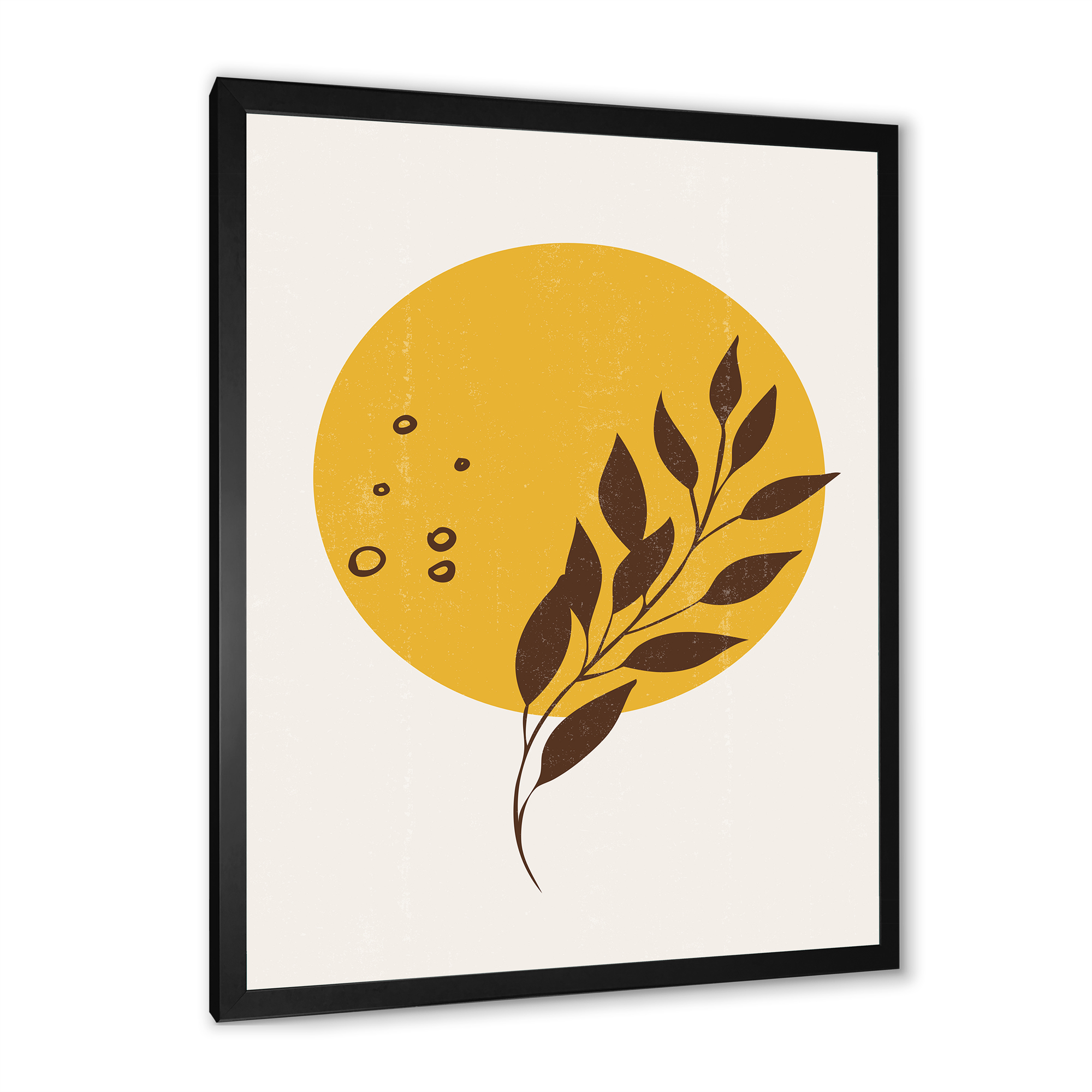 Designart 'Abstract Moon and Yellow Sun With Tropical Leaf II' Modern Framed Art Print
